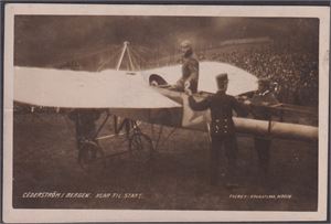 Cederström i Bergen, klar til start.  Ener: Brundtland, Bergen (3342)  Stemplet Bergen 4-10-11.  Fantastisk nærmotiv av Baronen og flyet