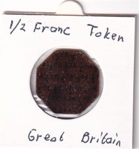 1/2 Franc token, Brukt i Frankrike av engelske soldatar i forbindelse med 2. verdenskrig