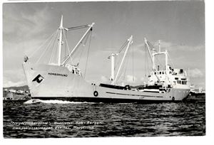SKIP M/S HOMBORSUND OSLO-BERGEN (Jenssens Foto). Storformat, ubrukt med reklame bak