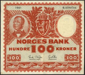 100 kr 1961, serie H.4394764. 1/1+