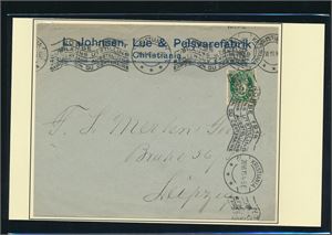 Brev med Nk 99 på korrekt frankert trykksak stemplet "KRISTIANIA 20 VI 13" til Leipzig, Tyskland. Pent TMS-stempel horisontalt og vertikalt