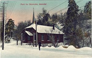 ARENDAL, parti fra Strømsbu, kolorert. Utgiver PMD. Ubrukt.