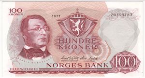 100 kroner 1977 Z.0595183 erstatningsseddel. Kv.01