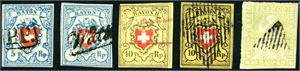 Switzerland. A lot of duplicates 1850-1860 in a stockbook.
