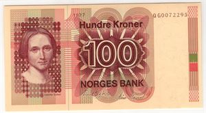 100 kroner 1977 erstatningssedel QG. EPQ 65 Kv.0