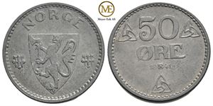 50 øre 1941 zink. Haakon VII. Kv.0