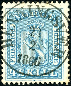8. 4 skill, pent fullstemplet "Henningsvær 23.2.1866" (NO).