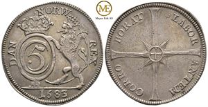 4 mark 1683 Christian V. Dannebrog. Kv.1+/01