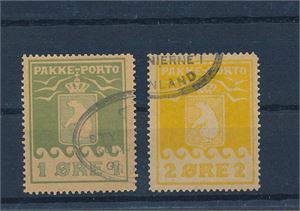 GRØNLAND-PAKKEPORTO o Fac P4 II og 5 II, 1 og 2øre på tynt, grågult papir 1919 (Facit 1400)