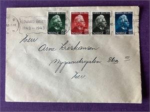 FDC  15.06.1943 Edv. Grieg - Tekststempel fra Bergen