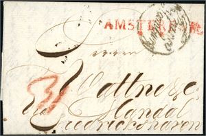 To komplette brev fra Holland til Mandal i hhv. 1826 og 1831. Flere postale påtegninger.