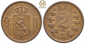 2 øre 1893 Oscar II. Kv.0