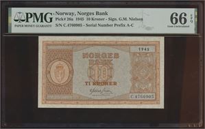10 Kroner 1945 C PMG 66 EPQ*