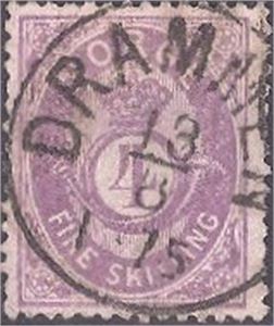 NK 19 Ia 4 skill mørkfiolett nydelig st. DRAMMEN 13/8-1875 (1400.-+)