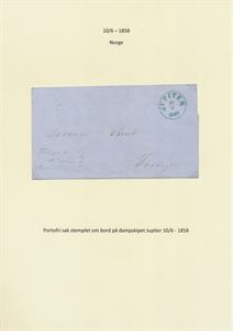 Portofrit Jupiter 10/6-1858 (blå) pent på portofritt brev sendt til Stavanger