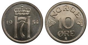 10 øre 1954 Haakon VII. Prakt eksemplar