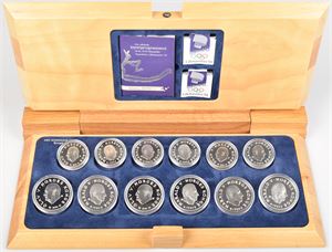 OL 1994. komplett Sølv-sett av seks 100 kroner og seks 50 kroner, alle i sølv. Eske fraviker med bildet. 0