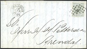 Two letters from Amsterdam to Norway. One franked with a 20 c green in 1873 and one with a 12 c grey in 1881. The first one with ship cds "Hmrfst. D Hmbrg " at reverse.