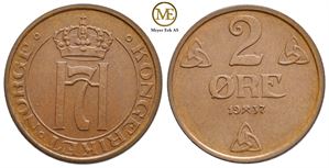 2 øre 1937/6 Haakon VII. Kv.0