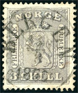 7. 3 skill, rettvendt stemplet "Bergen 13.3.1866". Merket med god farge.