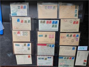 1946 NASJONALFORENINGEN 16 brev/kort, alle sendt til utlandet inkl Irland, Sør-Afrika og Uruguay