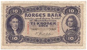 10 kroner 1924 L.2685574. Kv.0/01