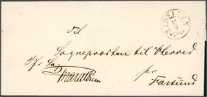 Brevomslag, sendt Portofritt til Farsund, med dampskipsstempel "Nidelven 16.5.1861" i sort.