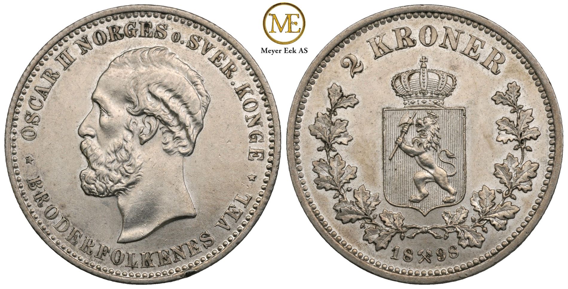 Auksjonarius.no - Samleobjekter På Auksjon - 2 Kroner 1898 Oscar II. Kv.0