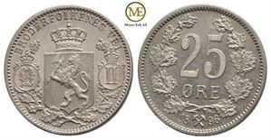 25 øre 1896 Oscar II. Kv.0