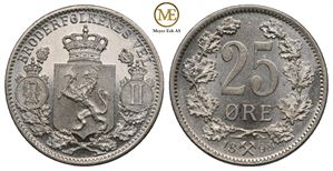 25 øre 1898 Oscar II. Kv. Prakt eksemplar