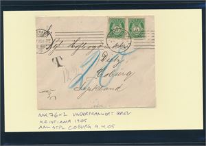 Nk 76 x2 på brev maskinstemplet "KRISTIANIA 1905" til Coburg, Tyskland. Underfrankert