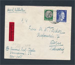 REICH Ilbrev til Sveits 1942. Tysk sensurstempel bak