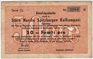 50 øre 1949/50 Serie Cc. Store Norske Spitsbergen. Kv.1