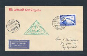 MOTIV: ZEPPELIN TYSKLAND Brev med Mi 423 stemplet "FRIEDRICHSHAFEN 30.6.31" til Reykjavik + grønt stempel "ISLANDSFAHRT 1931"