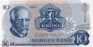 10 kroner 1973 QE erstatningsseddel. Kv.0