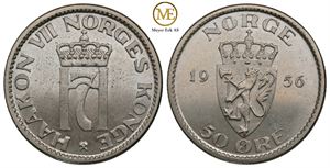 50 øre 1956 Haakon VII. Prakt eksemplar