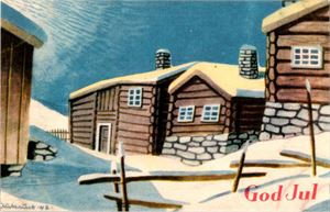 AUKRUST. Gårdstun med masse snø (Oppi 559/2). UB.  Kv. 1-2