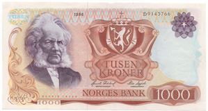 1000 kroner 1986 D.9143766. Kv.1+