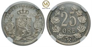 25 øre 1896 Oscar II. Kv. Prakt eksemplar