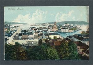 ARENDAL, NORWAY (Imported by Scandinavian Imp. Co, USA). Udelt bakside, flott fargekort ca 1900