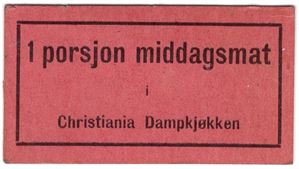 1 porsjon middagsmat i Christiania Dampkjøkken. Sjelden.