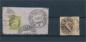 EVJEMOEN FELTPOST 8 VI 20 og "FELTPOSTKONTORT No 17 5 VII 22" (også Evjemoen) på 2 klipp. Det siste er uhyre er sjeldent, begge ble kun brukt under øvelser i denne perioden
