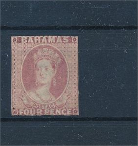 BAHAMAS (x) SG 2, 1861 4d tg 14-16 på 3 sider. Frimerket ble klippet ut av arket for å unngå at taggingen ble ødelagt. Litt antydning av lim (£ 1400 for hengslet)