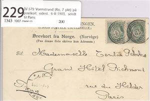 IV-579 Vormstrand (Ro, 7 pkt) på postkort sidest. 6-8-1903, sendt til Paris.