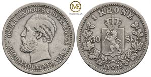 1 krone/30 skilling 1875 Oscar II. Kv.1/1+