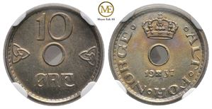 10 øre 1937 Haakon VII. Variant på 7. Kv.0/01