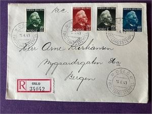 FDC  15.06.43  Edv. Grieg stpl. Oslo - Rek-brev