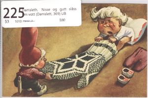 Damsleth.  Nisse og gutt slåss om vott (Damslett, 369) UB