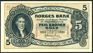 5 kroner 1936, serie O.3622894. 0/01