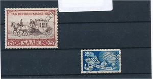 SAARLAND o Mi 291, 1950 Tag der Briefmarke. Medfølger defekt Mi 297 (€ 140)